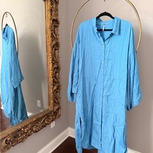Free People Light Blue Button-Up Shirt Dress